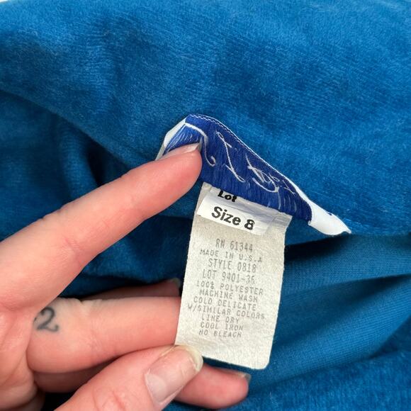 Reworked Vintage 80s S.L. Petites Blue Suede-Look Midi Dress, Size 8 - Picture 11 of 11